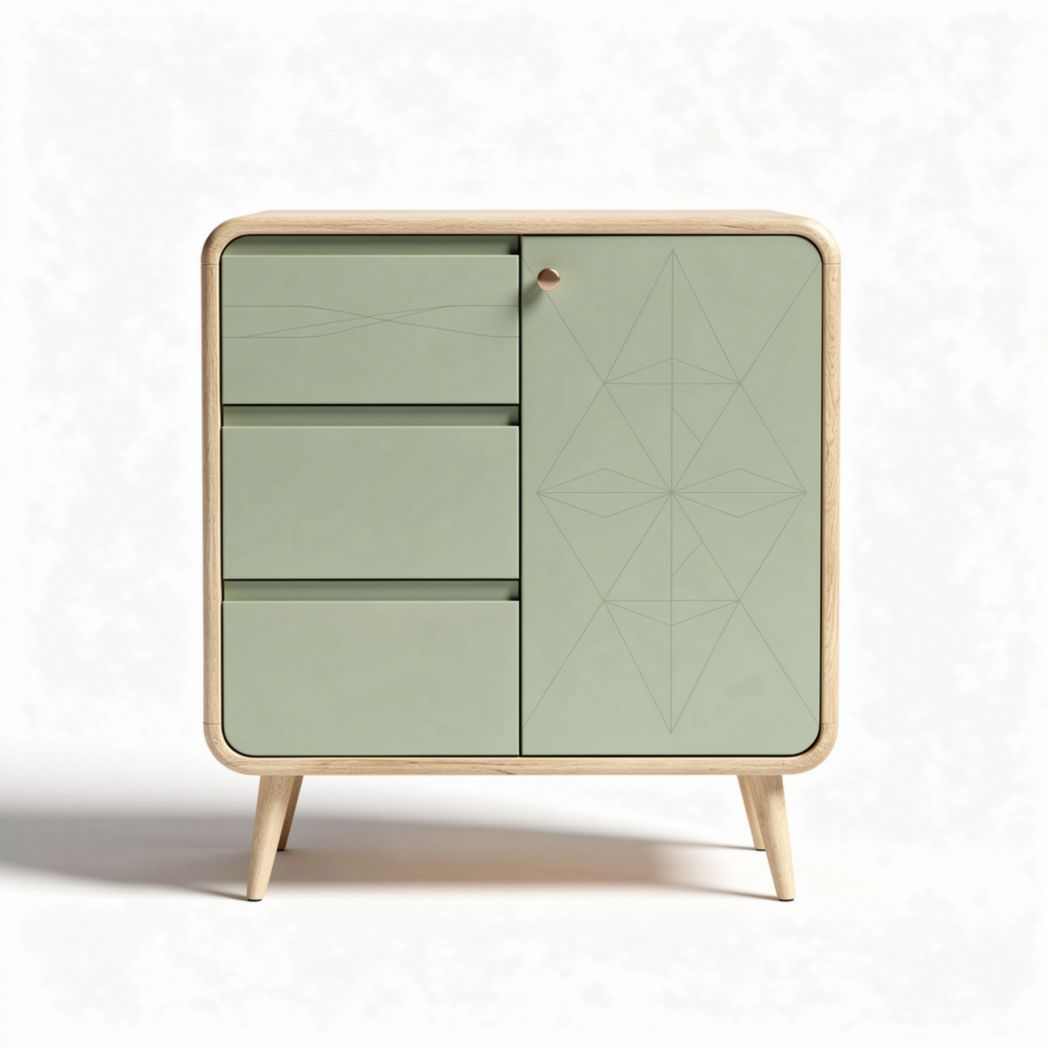Groene opbergkast van hout met 2 deuren en 3 lades 80 x 40 x 90cm