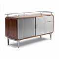 Moderne houten kast met roestvrijstalen afwerking 150 x 45 x 75cm