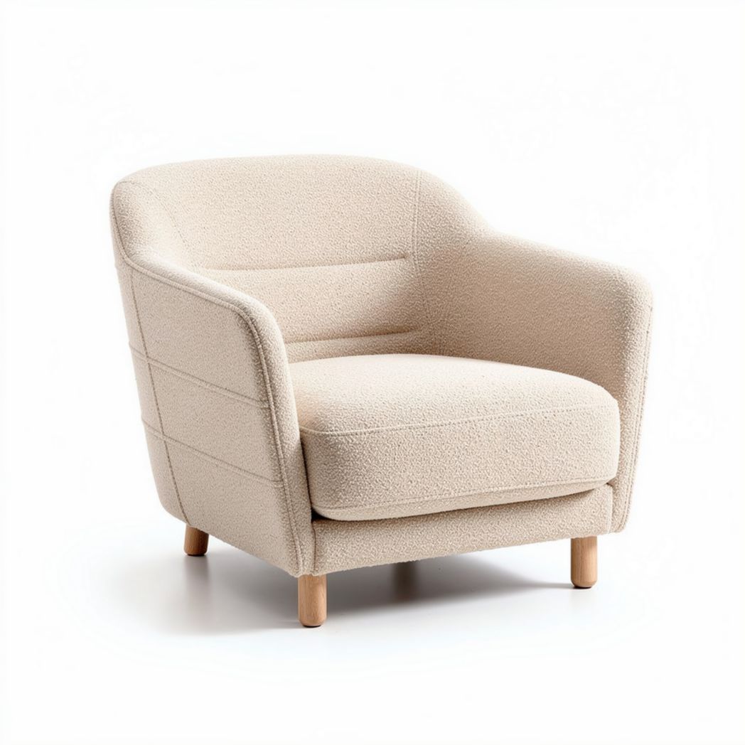 Zittende fauteuil van stoffen in beige met een afmeting van 80 x 80 x 75cm