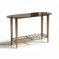Glazen console tafel met metalen onderstel 120 x 40 x 75cm bronskleurig