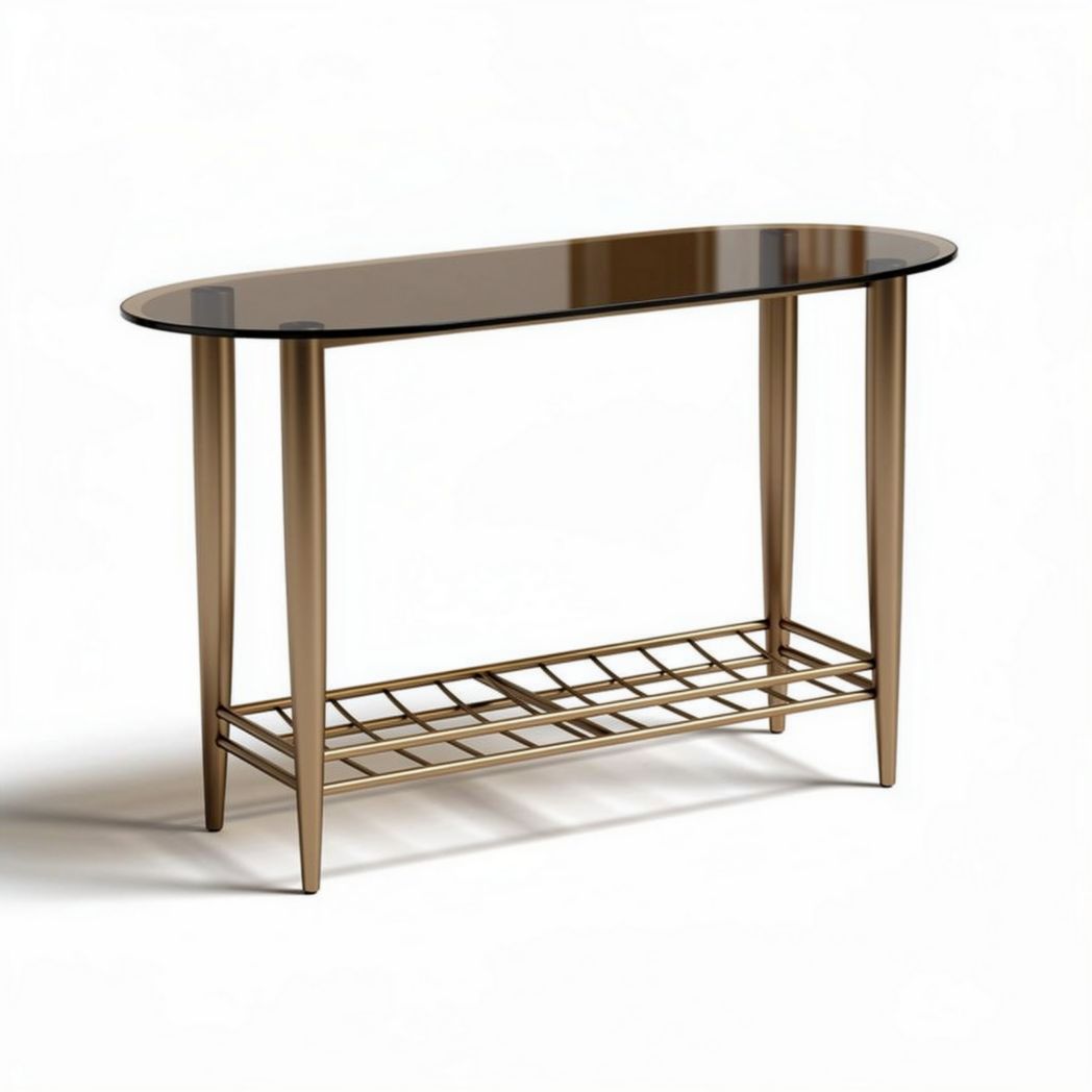 Glazen console tafel met metalen onderstel 120 x 40 x 75cm bronskleurig