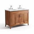 Dubbel wastafelmeubel van hout met marmeren blad 120 x 50 x 85cm