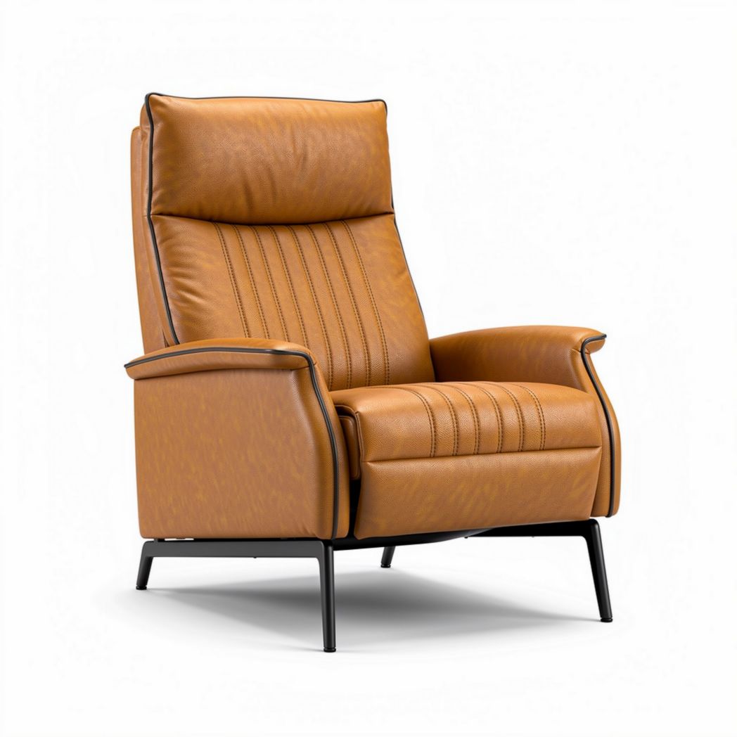 Lederen relaxfauteuil met verstelbare rugleuning en metalen basis in bruin