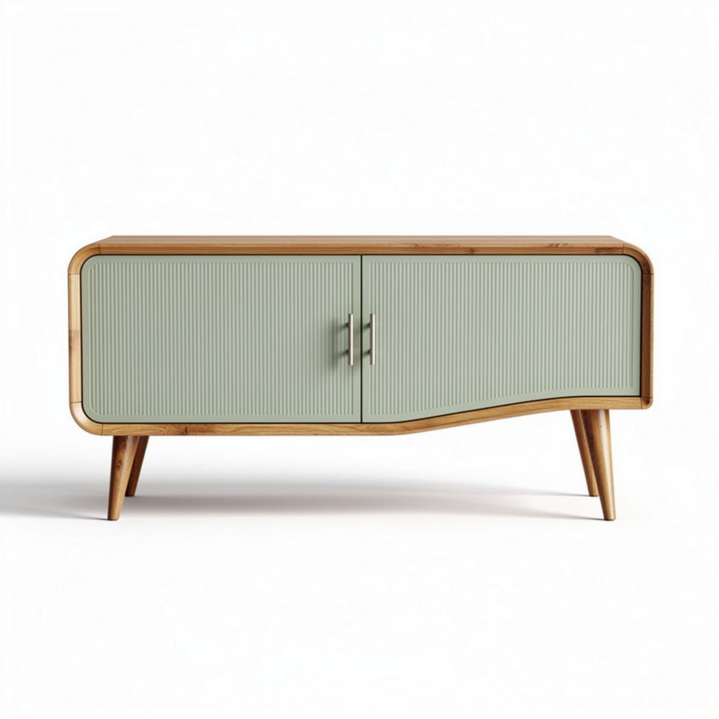 houten tv-meubel in groen met ribbelpatroon 120 x 45 x 50cm