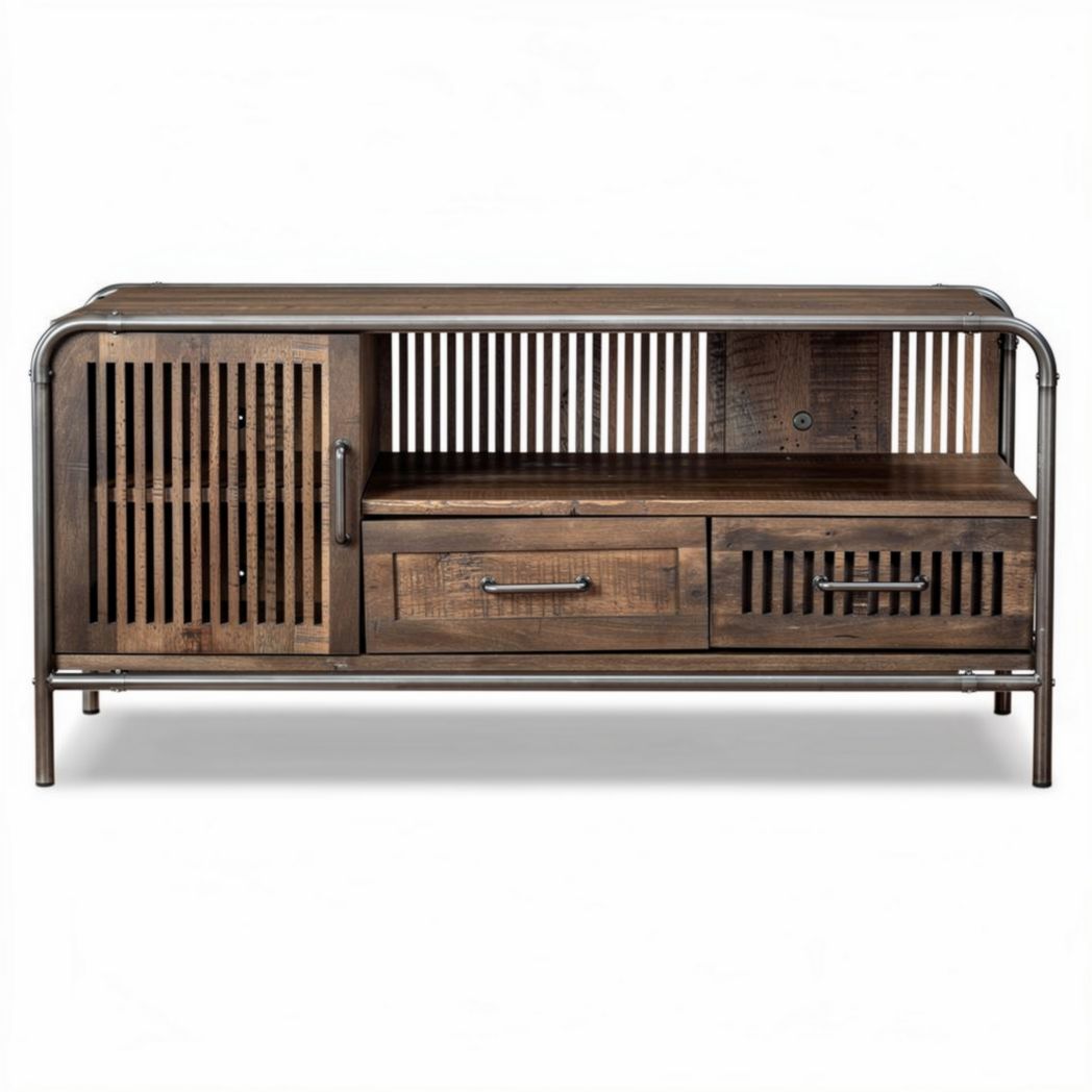 Houten tv-meubel met metalen frame en lades afmetingen 150 x 45 x 70cm