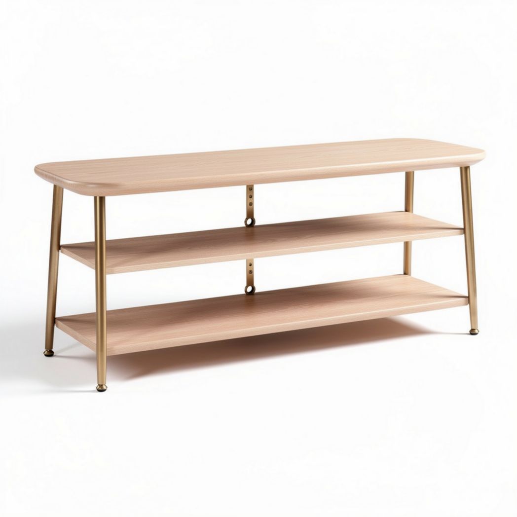 Eenvoudige houten tv-meubel met twee planken en een afmeting van 150 x 40 x 60cm
